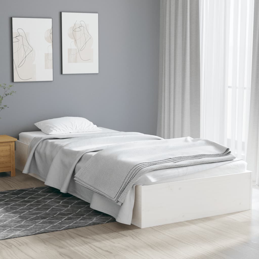 Cadre de lit sans matelas blanc bois massif 75x190 cm