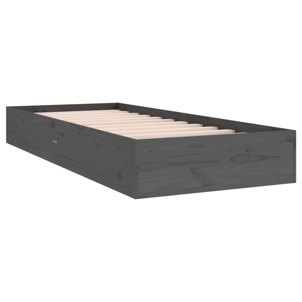 Cadre de lit sans matelas gris bois massif 75x190 cm