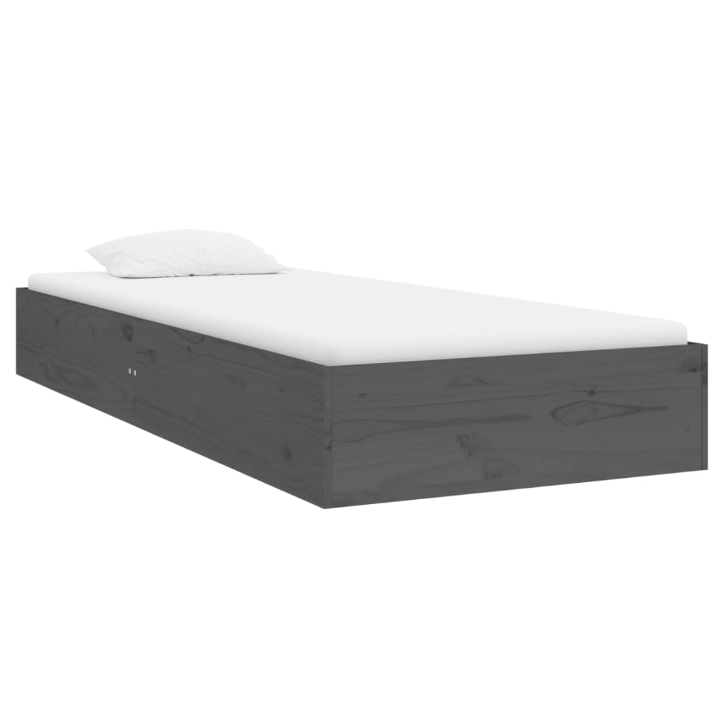 Cadre de lit sans matelas gris bois massif 75x190 cm