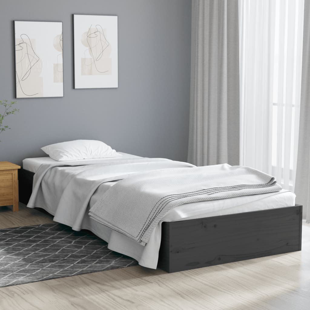 Cadre de lit sans matelas gris bois massif 75x190 cm