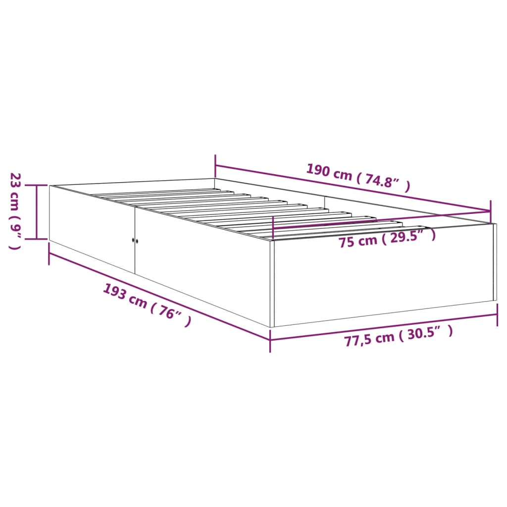 Cadre de lit sans matelas marron miel bois massif 75x190 cm