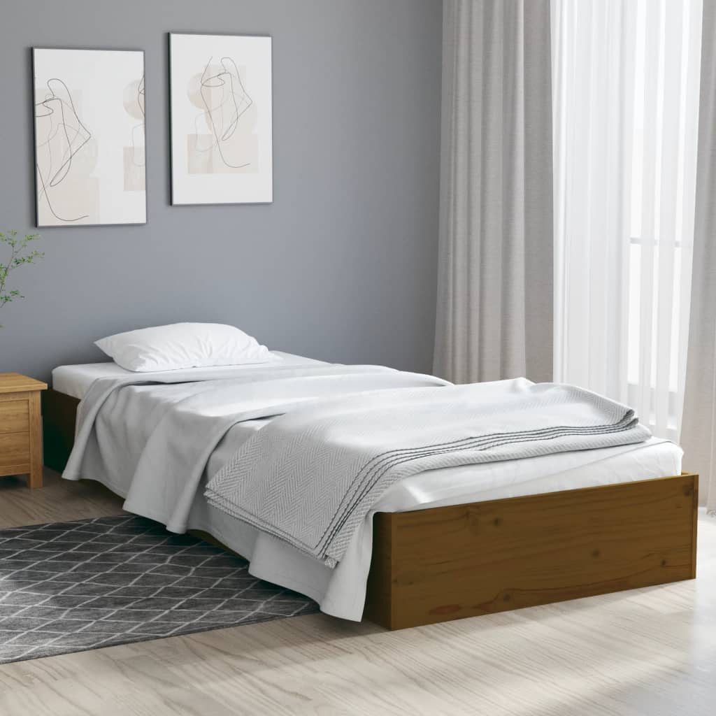 Cadre de lit sans matelas marron miel bois massif 75x190 cm