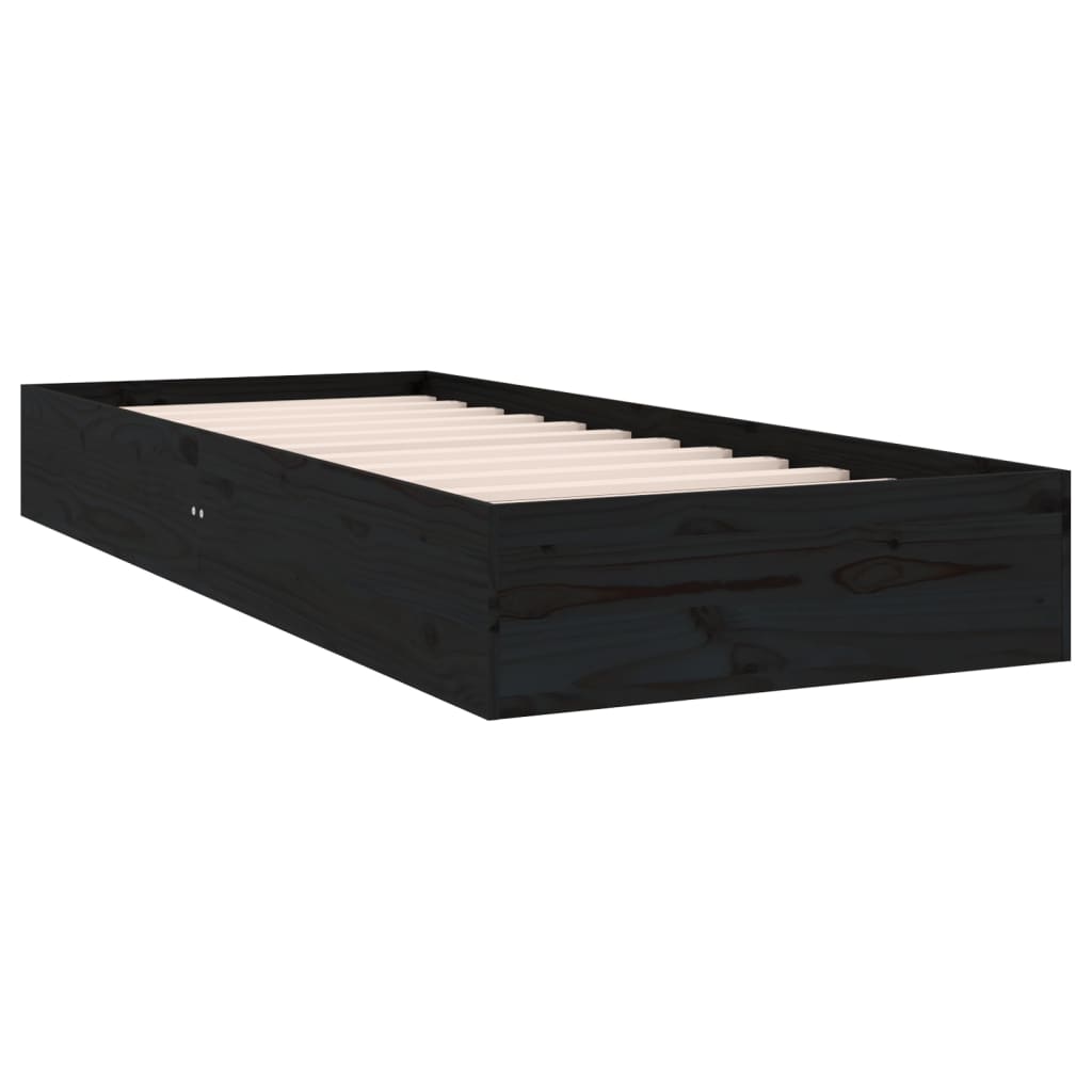 Cadre de lit sans matelas noir bois massif 75x190 cm