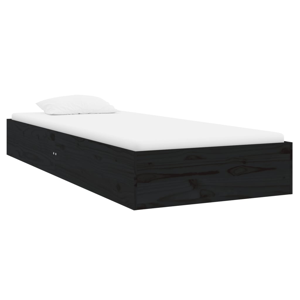 Cadre de lit sans matelas noir bois massif 75x190 cm