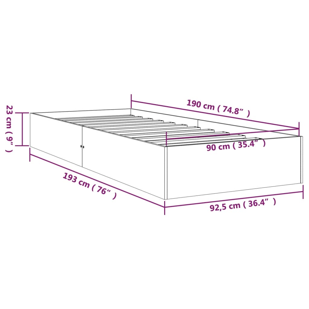 Cadre de lit sans matelas bois massif 90x190 cm