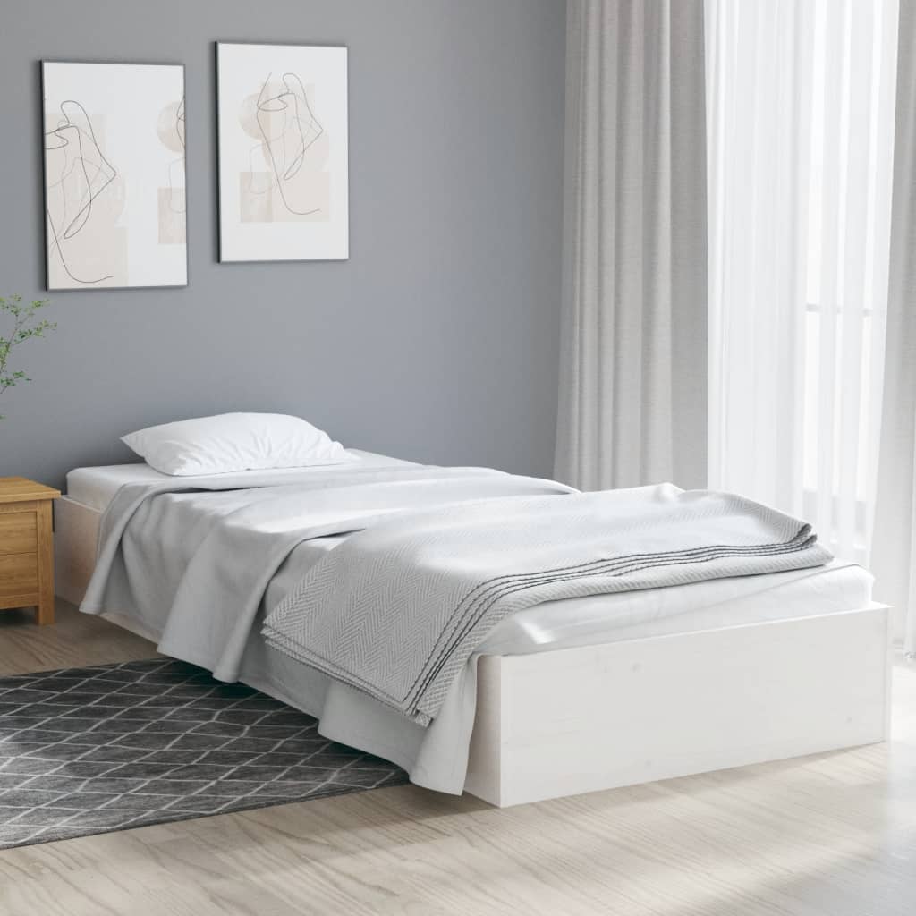 Cadre de lit sans matelas blanc bois massif 90x190 cm