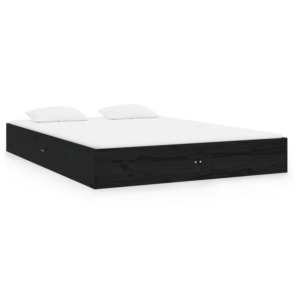 Cadre de lit sans matelas noir bois massif 120x190 cm