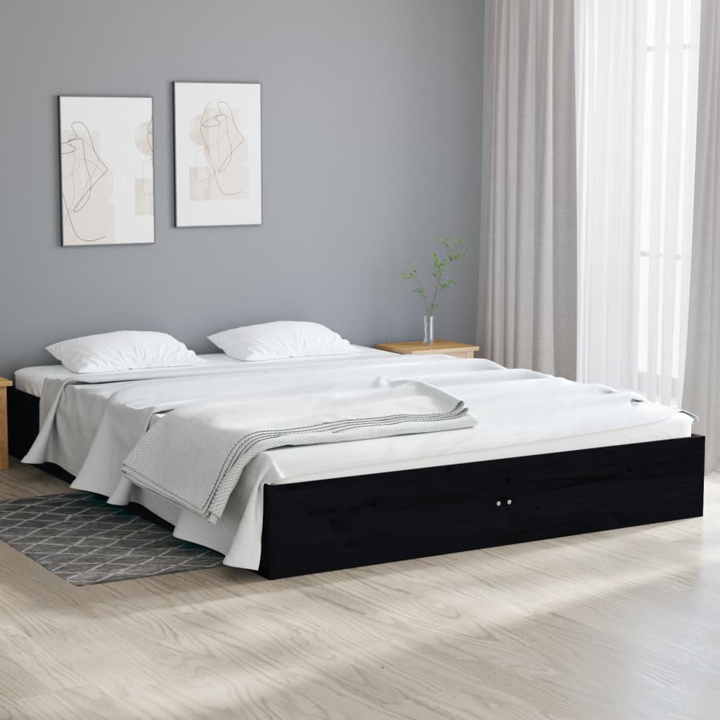 Cadre de lit sans matelas noir bois massif 120x190 cm