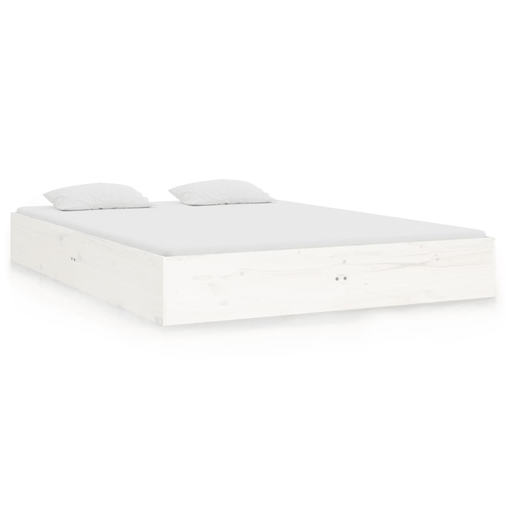 Cadre de lit sans matelas blanc bois massif 135x190 cm