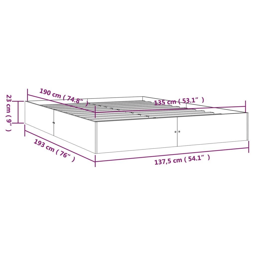 Cadre de lit sans matelas blanc bois massif 135x190 cm