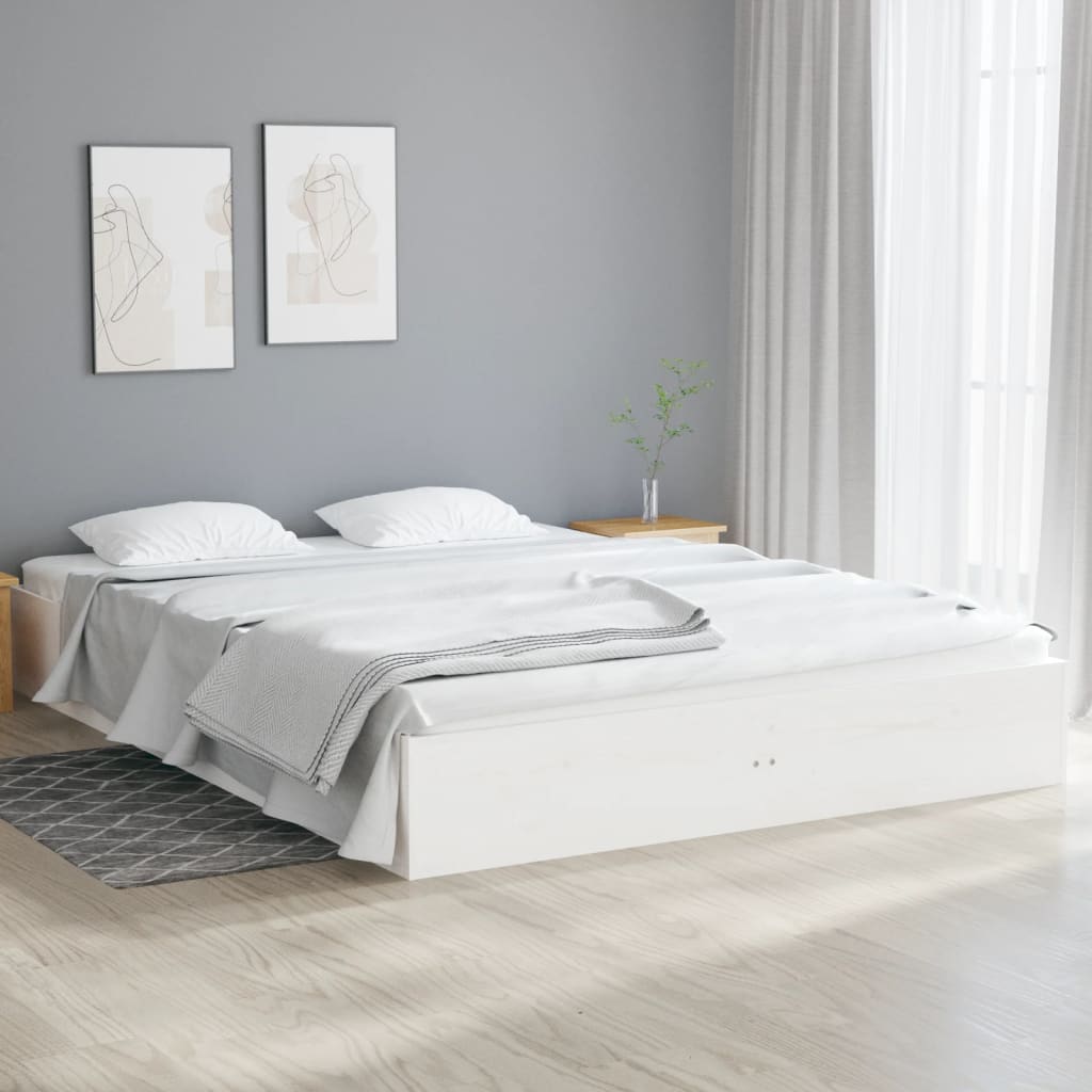 Cadre de lit sans matelas blanc bois massif 135x190 cm