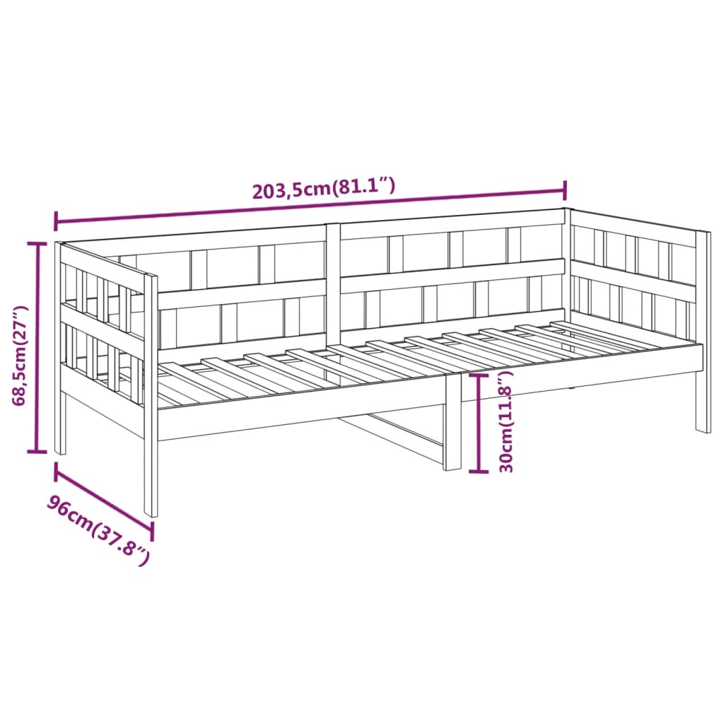 Lit de jour sans matelas gris bois de pin massif 90x200 cm