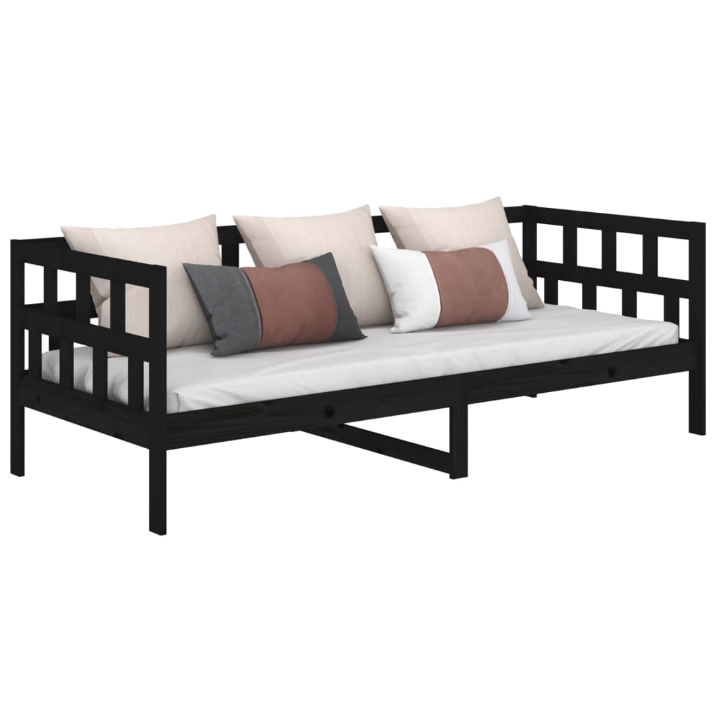 Lit de jour sans matelas noir bois de pin massif 80x200 cm