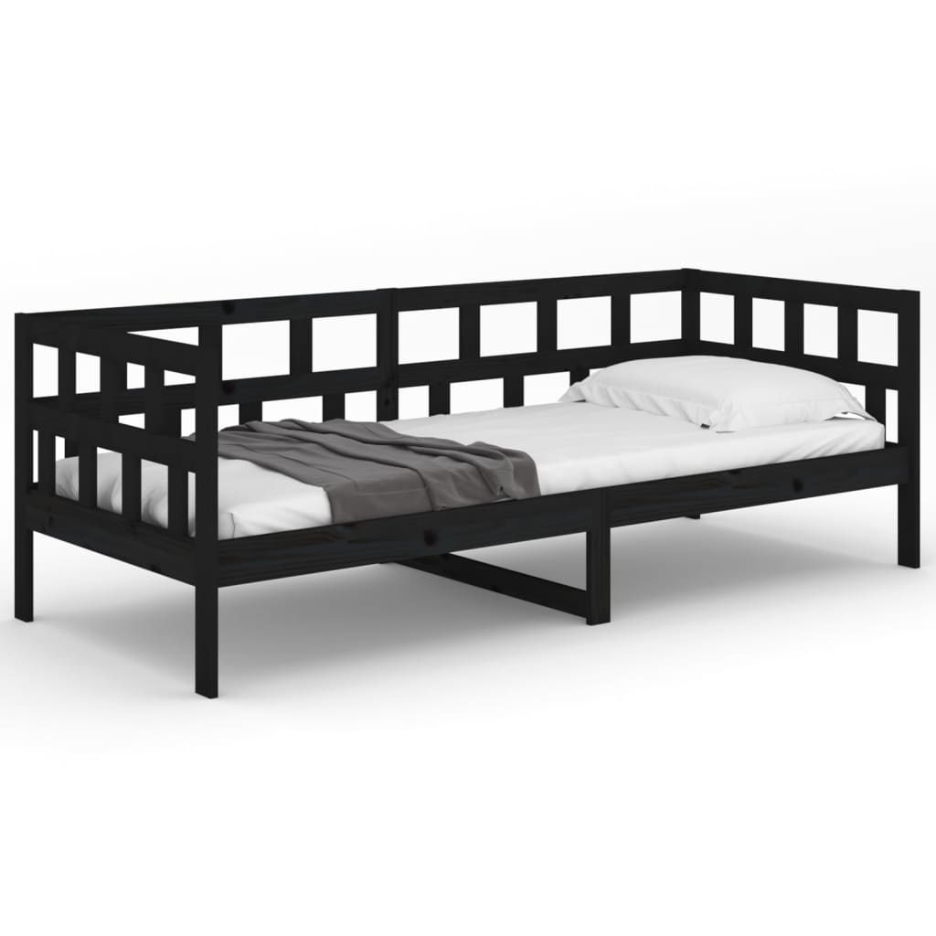 Lit de jour sans matelas noir bois de pin massif 80x200 cm