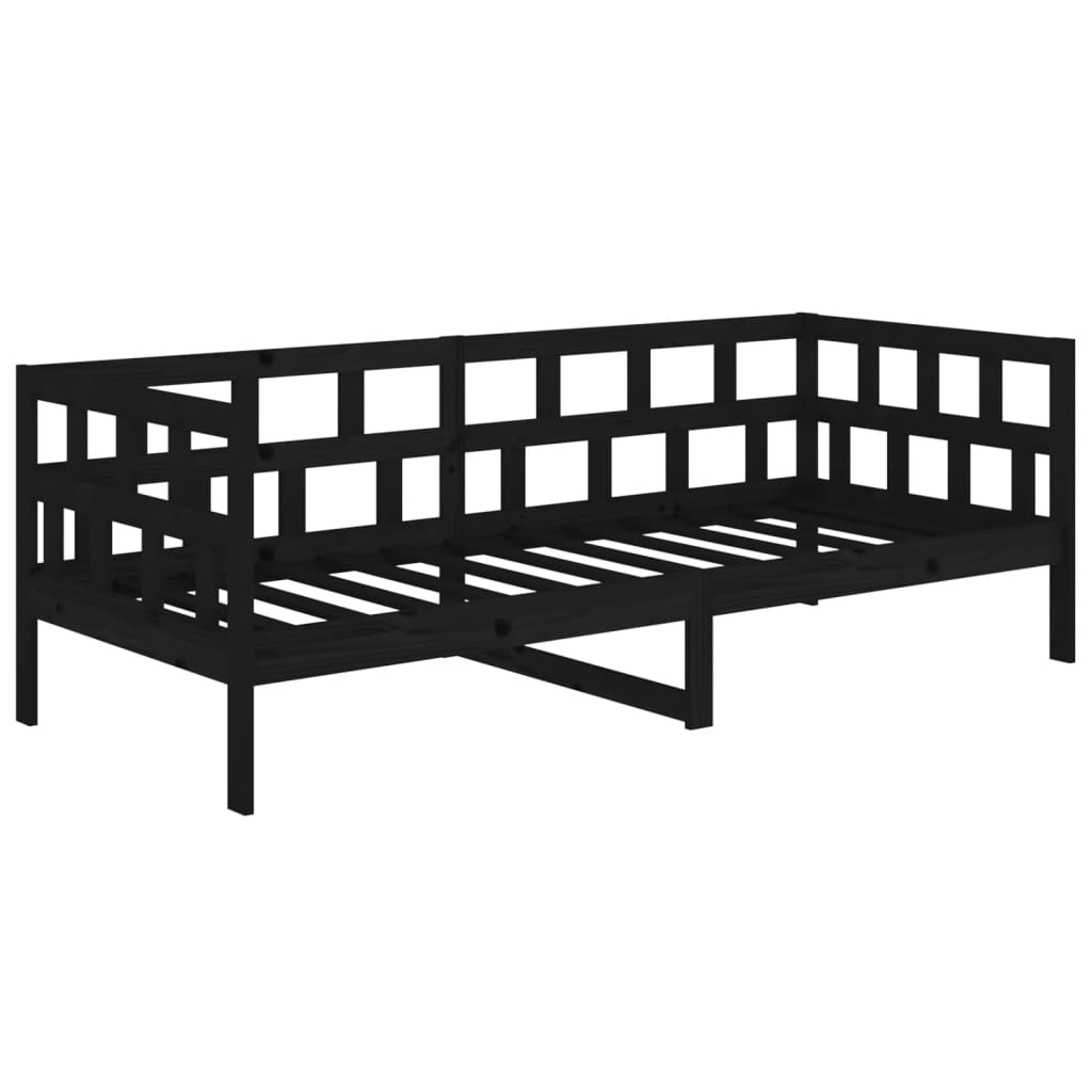 Lit de jour sans matelas noir bois de pin massif 80x200 cm