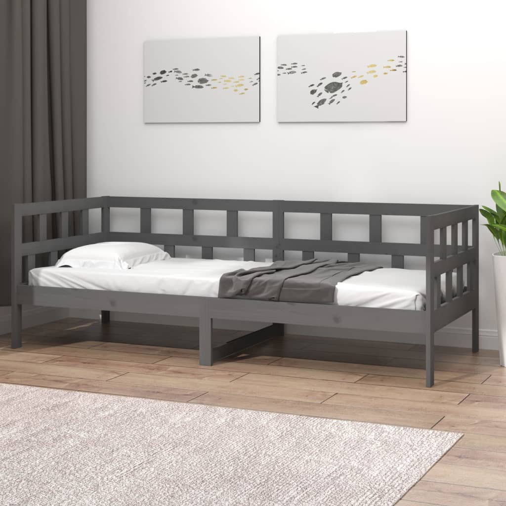 Lit de jour sans matelas gris bois de pin massif 90x190 cm