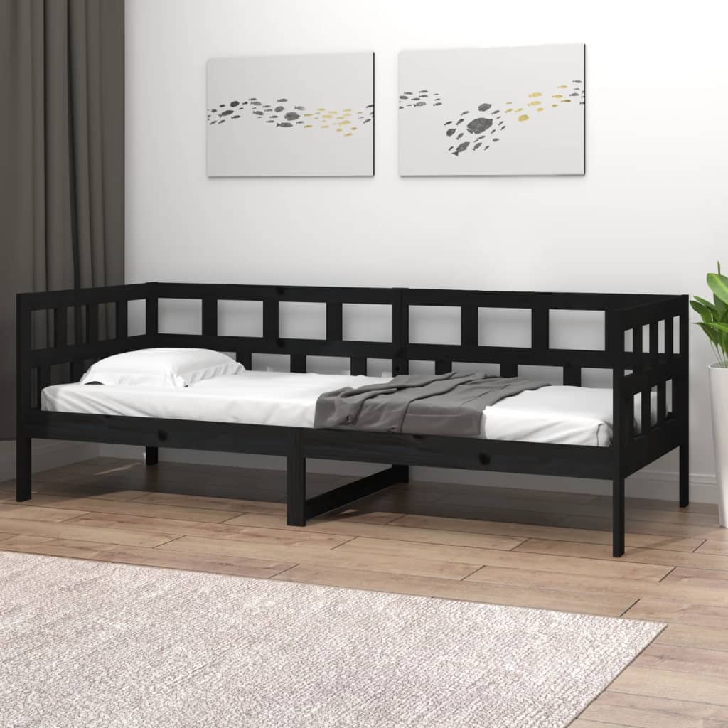 Lit de jour sans matelas noir bois de pin massif 90x190 cm