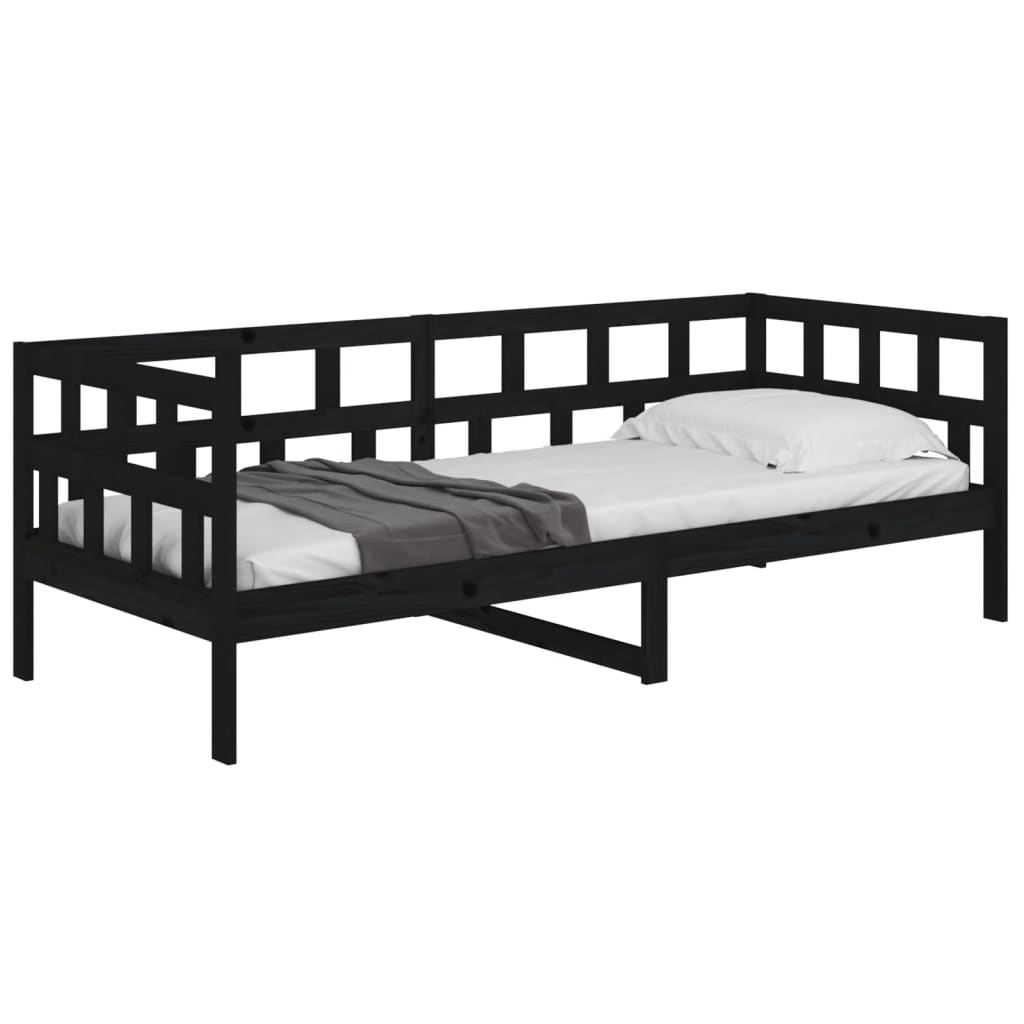 Lit de jour sans matelas noir bois de pin massif 90x190 cm