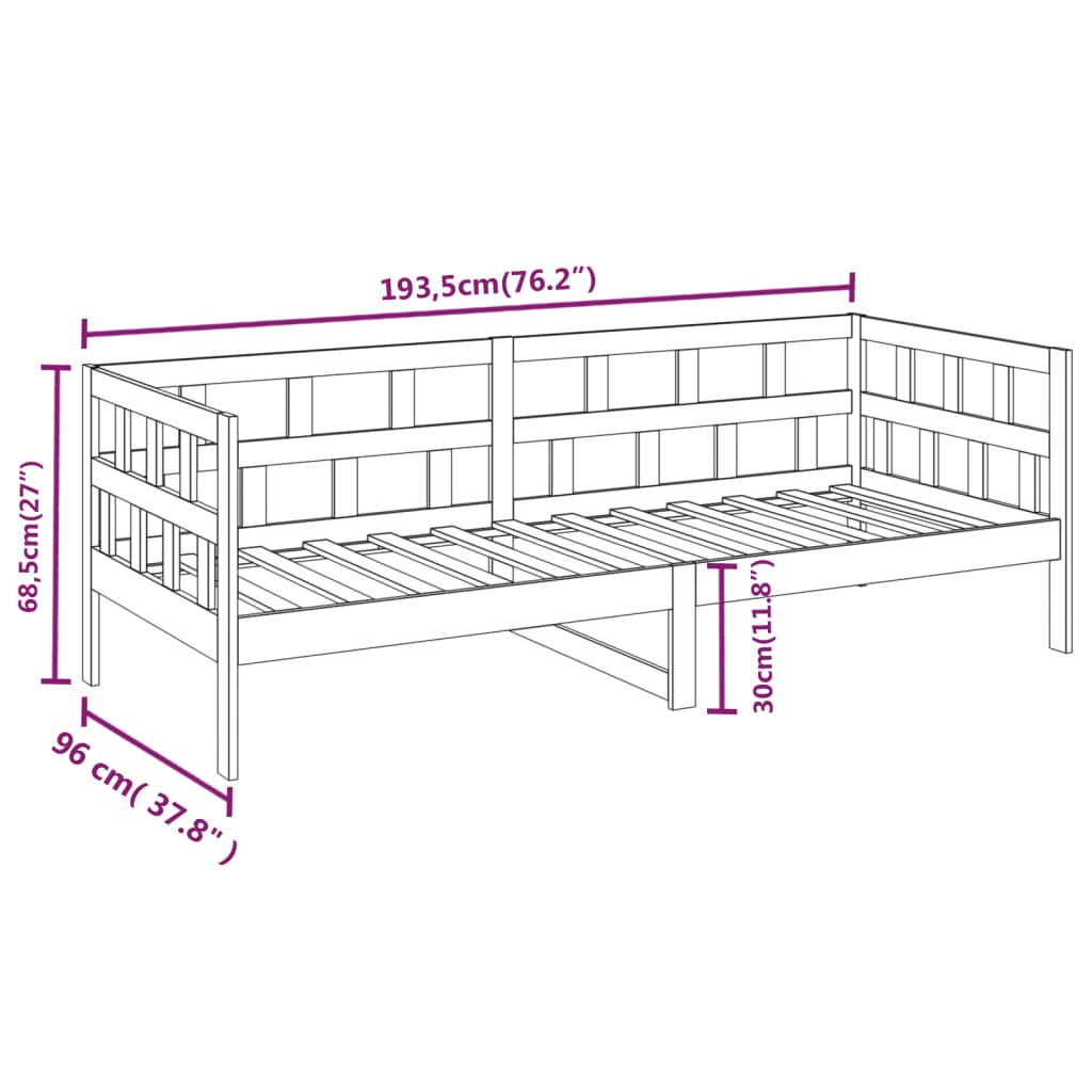 Lit de jour sans matelas noir bois de pin massif 90x190 cm