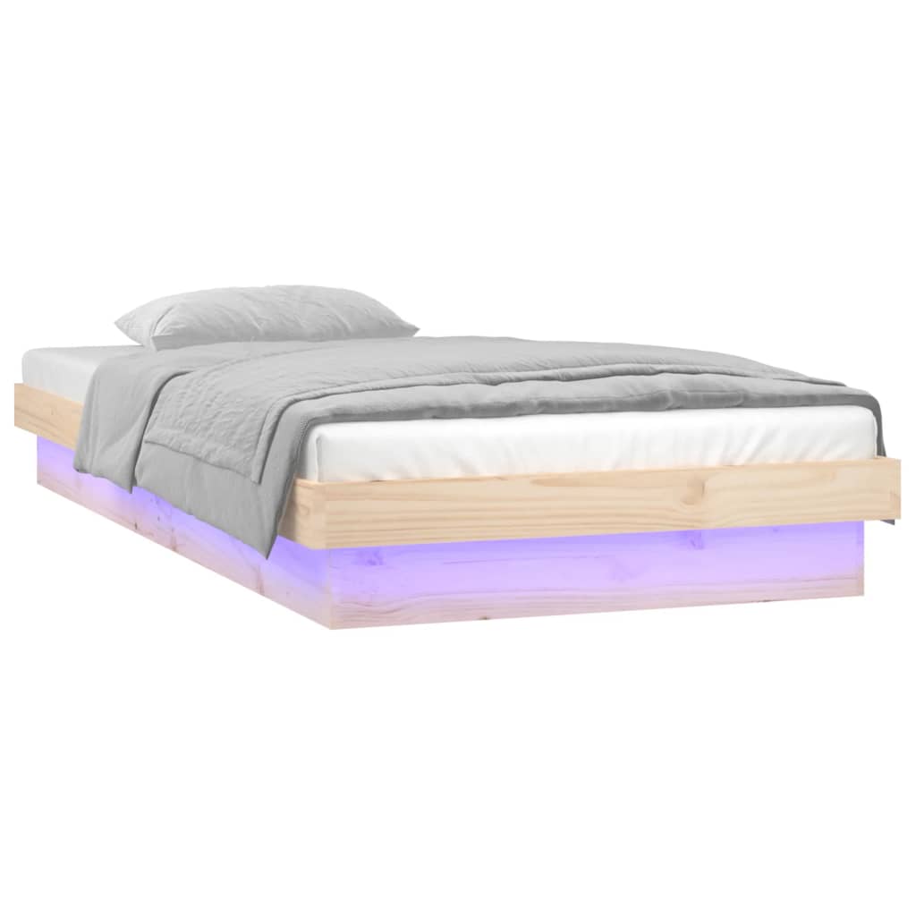 Cadre de lit à LED sans matelas 90x200 cm bois massif