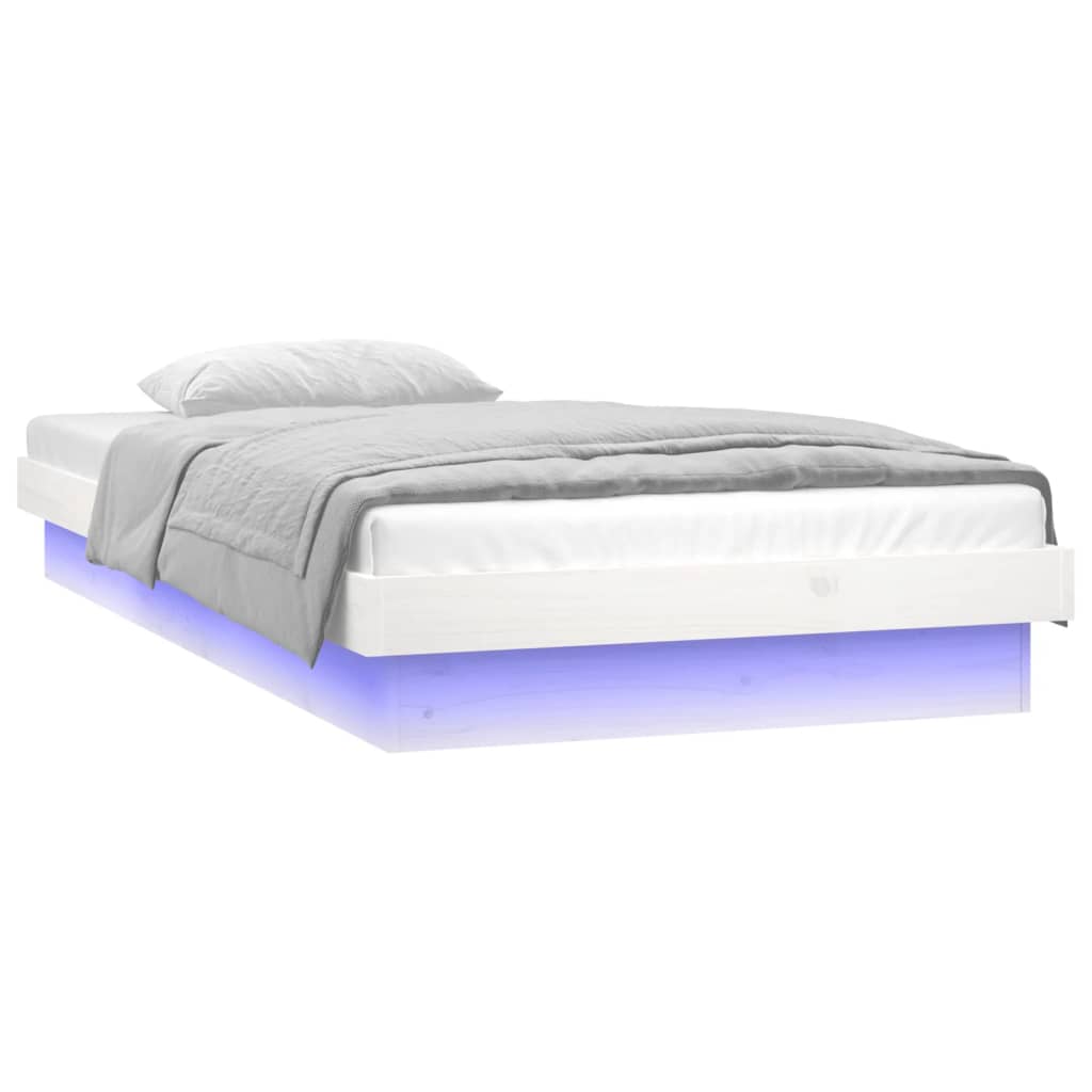 Cadre de lit à LED sans matelas blanc 100x200 cm bois massif