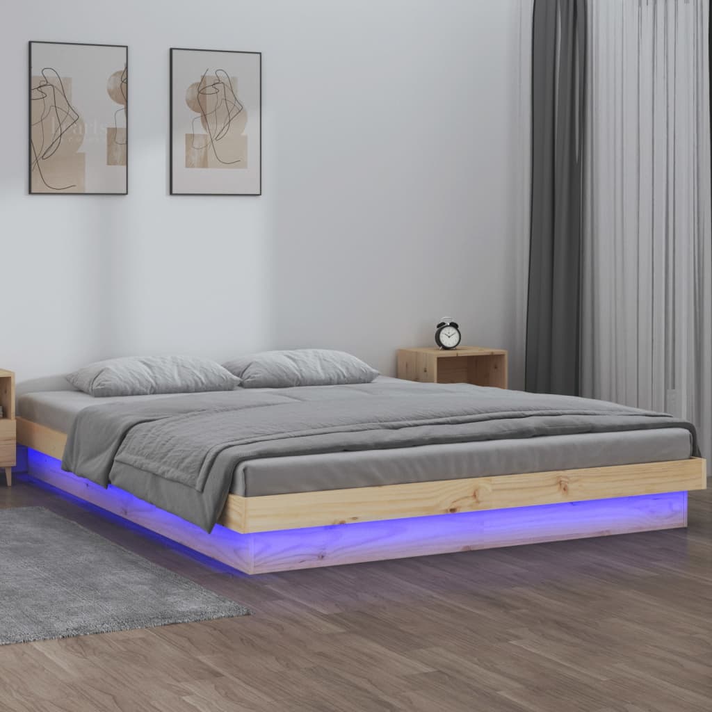 LED bed frame without mattress 200x200 cm solid wood