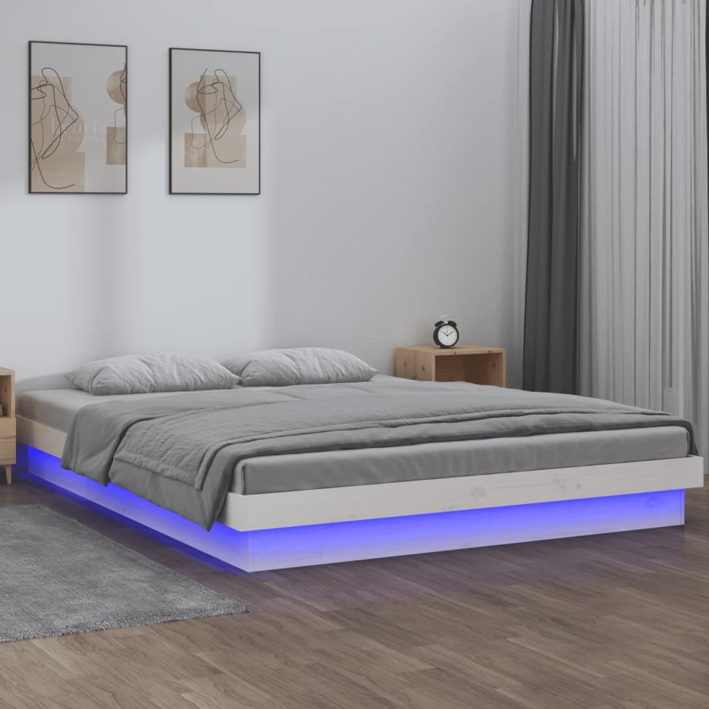 Cadre de lit à LED sans matelas blanc 200x200 cm bois massif