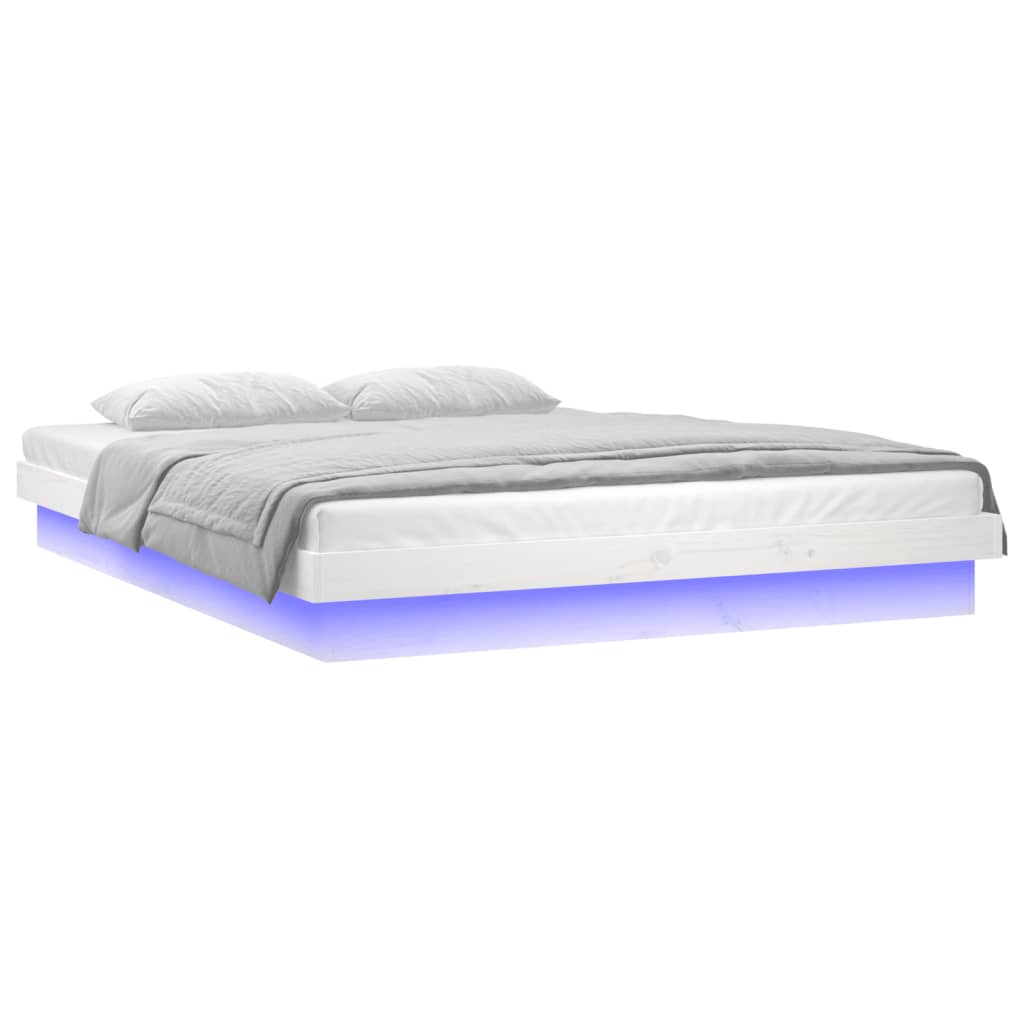 LED bed frame without mattress white solid wood