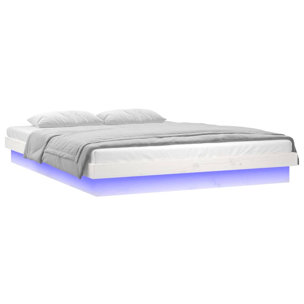 Cadre de lit à LED sans matelas blanc 140x190 cm bois massif