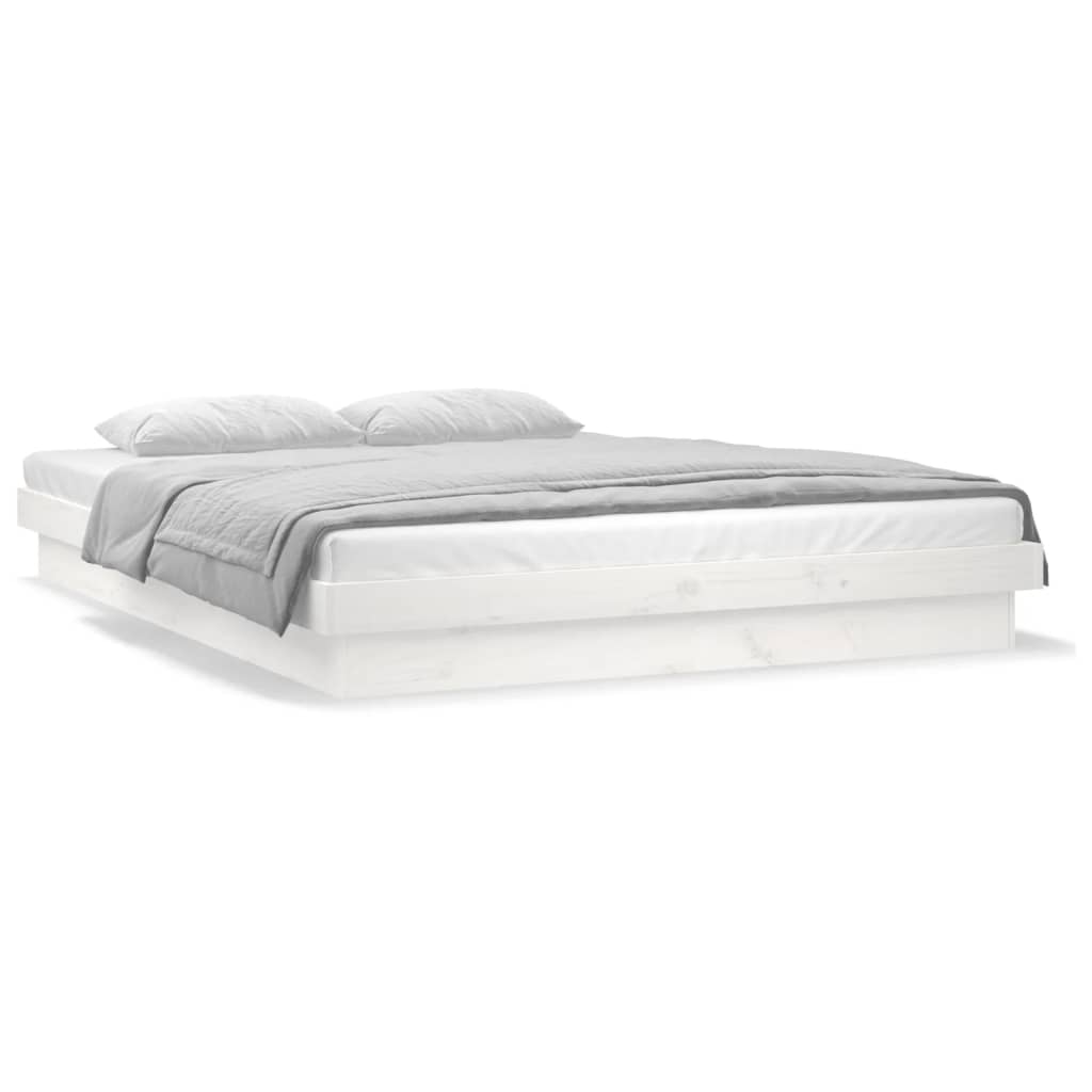 Cadre de lit à LED sans matelas blanc 140x190 cm bois massif