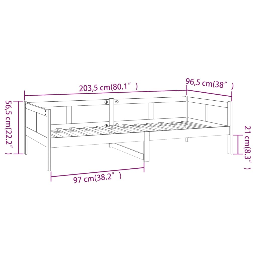 Lit de jour sans matelas marron miel bois pin massif 90x200 cm