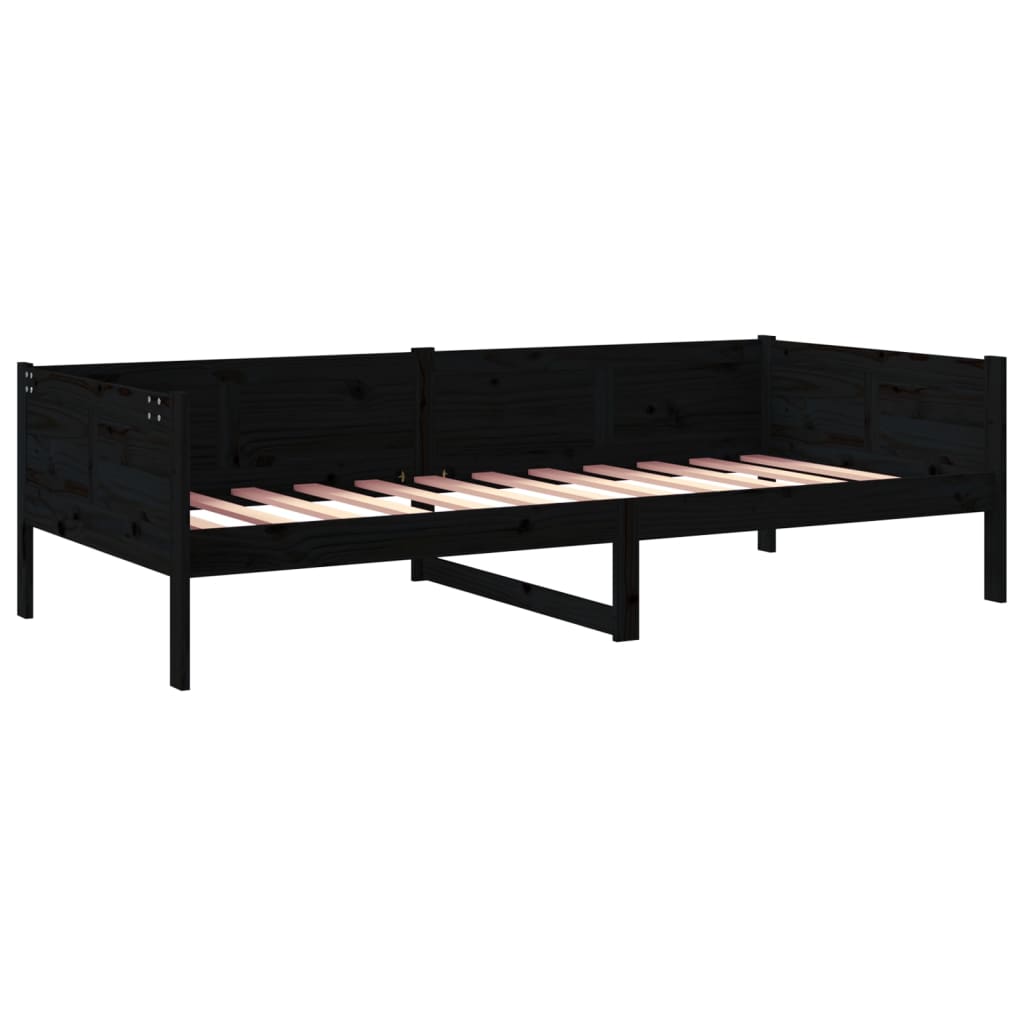 Lit de jour sans matelas noir bois de pin massif 80x200 cm