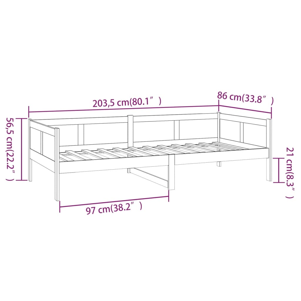 Lit de jour sans matelas noir bois de pin massif 80x200 cm