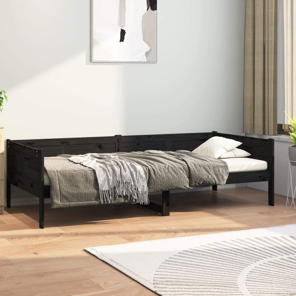 Lit de jour sans matelas noir bois de pin massif 80x200 cm