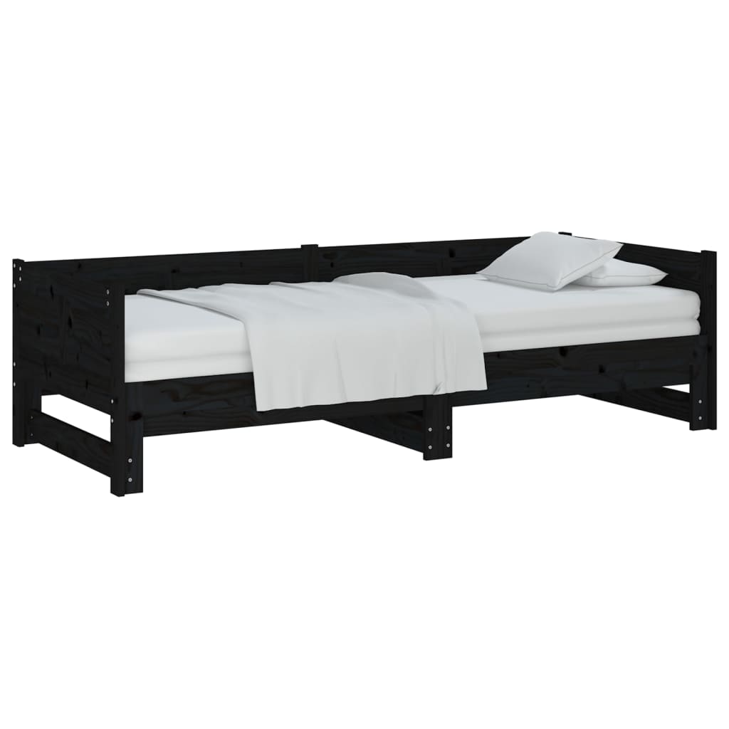 Lit coulissant sans matelas noir 2x(90x200) cm