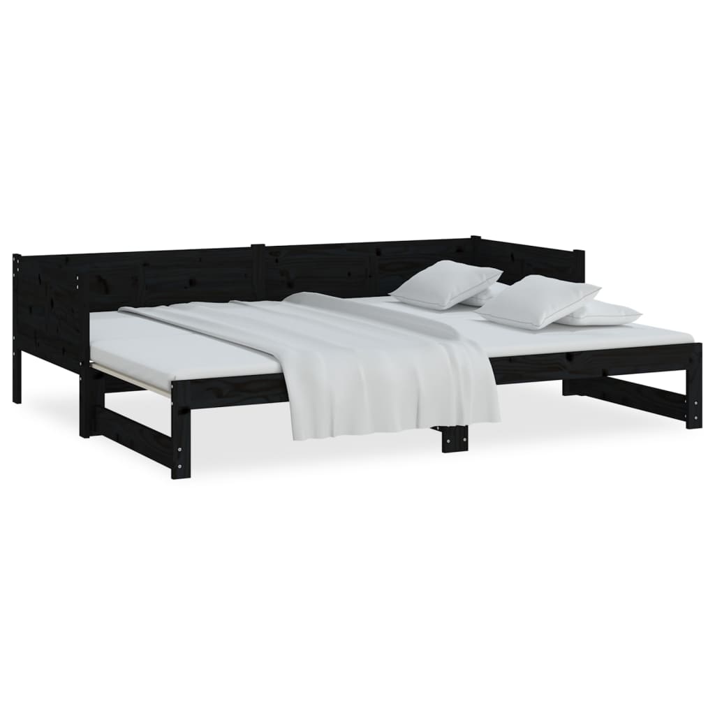 Lit coulissant sans matelas noir 2x(90x200) cm