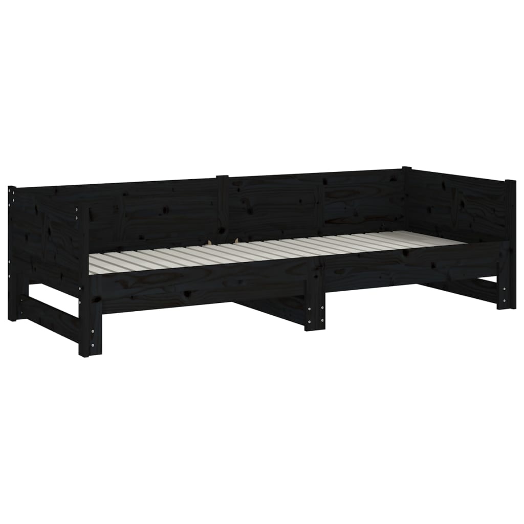 Lit coulissant sans matelas noir 2x(90x200) cm