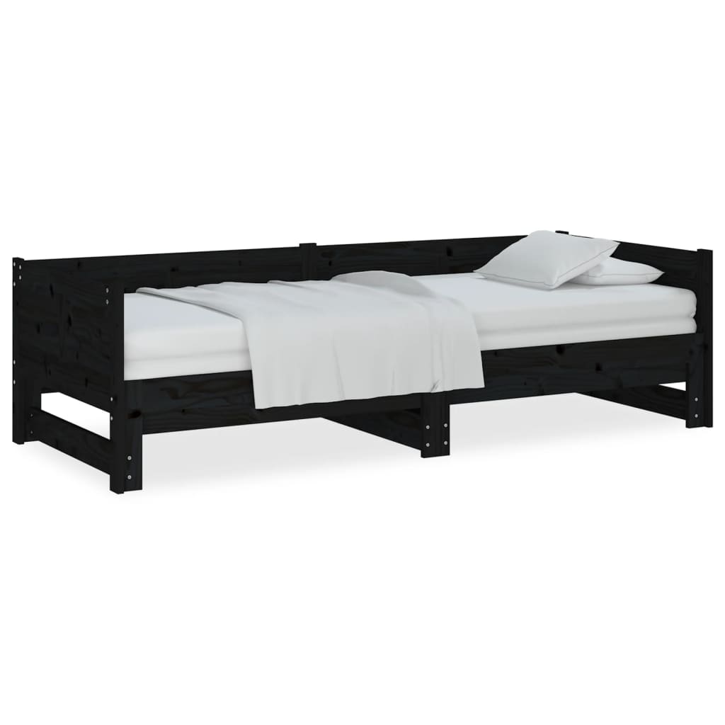 Lit coulissant sans matelas noir 2x(80x200)cm