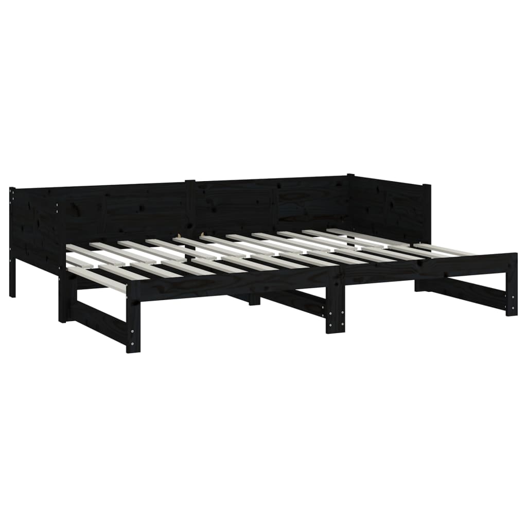 Lit coulissant sans matelas noir 2x(90x190) cm