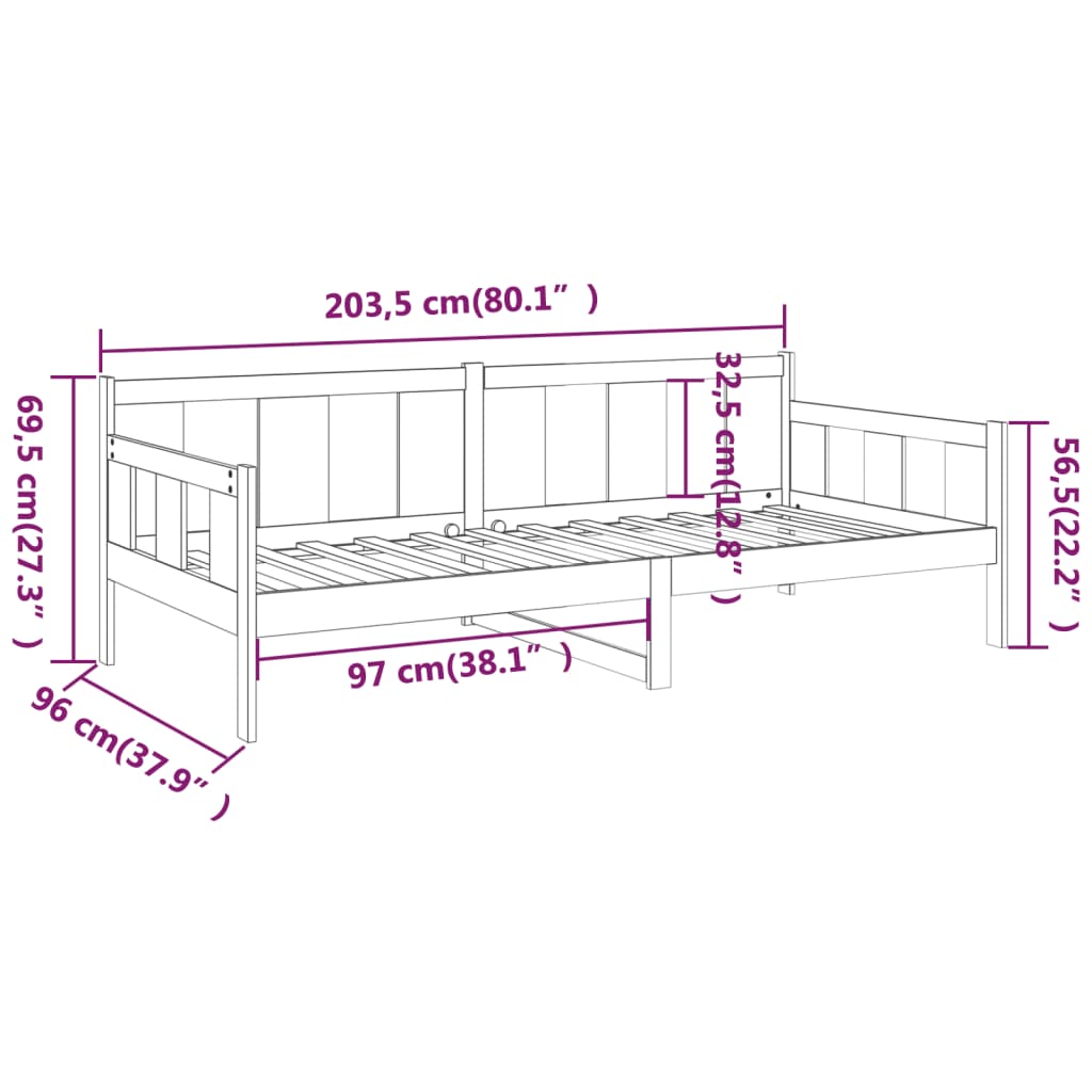 Lit de jour sans matelas marron miel bois pin massif 90x200 cm