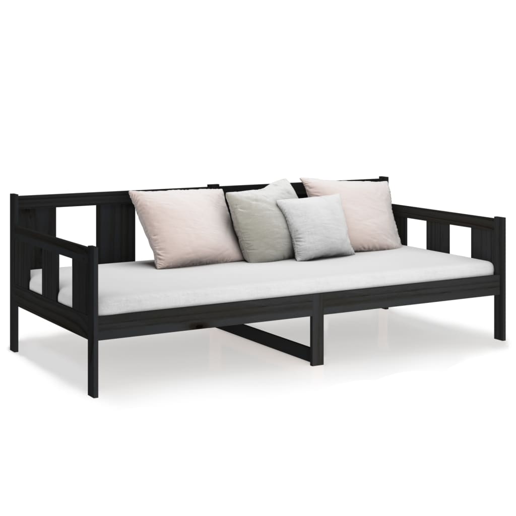 Lit de jour sans matelas noir bois de pin massif 90x200 cm