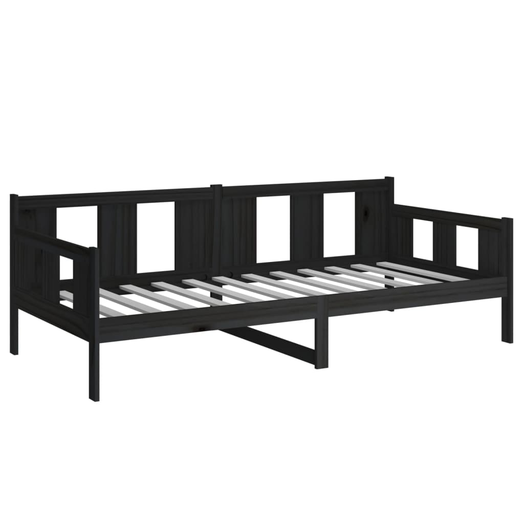 Lit de jour sans matelas noir bois de pin massif 90x200 cm