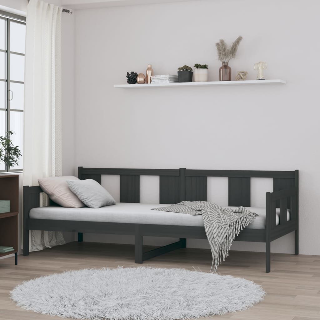 Lit de jour sans matelas gris bois de pin massif 80x200 cm