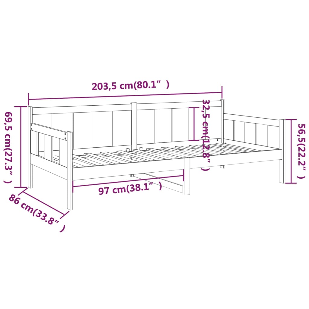 Lit de jour sans matelas gris bois de pin massif 80x200 cm