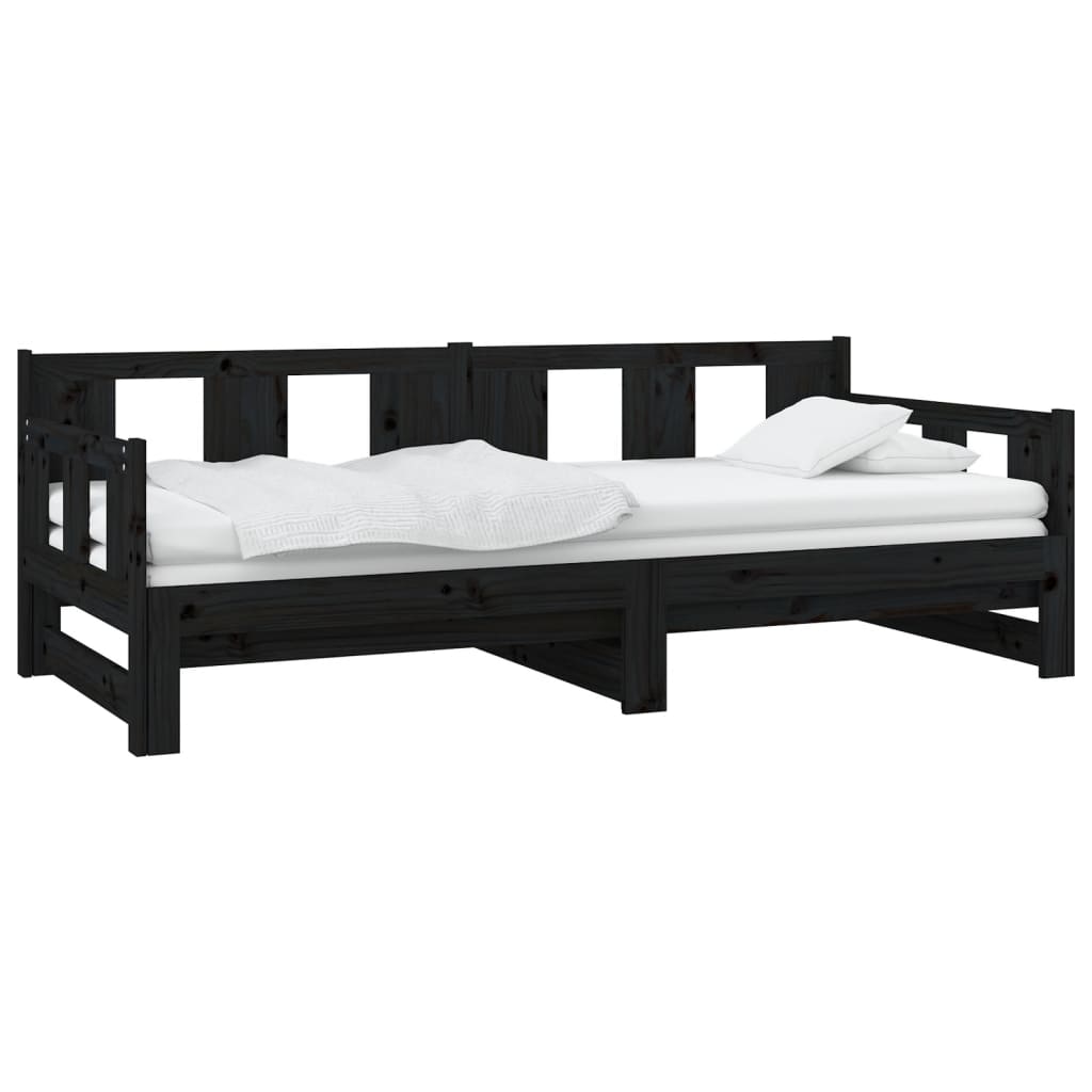 Lit coulissant sans matelas noir 2x(80x200)cm