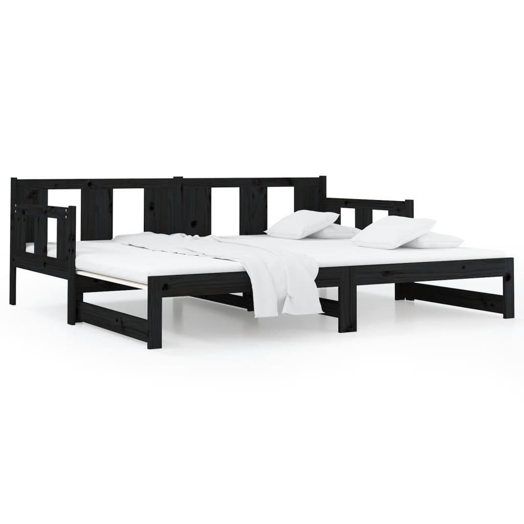 Lit coulissant sans matelas noir 2x(80x200)cm