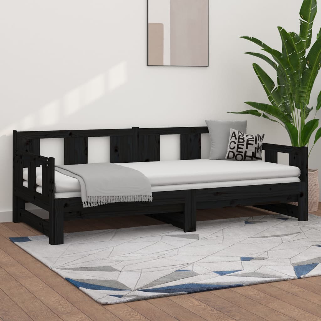 Lit coulissant sans matelas noir 2x(80x200)cm