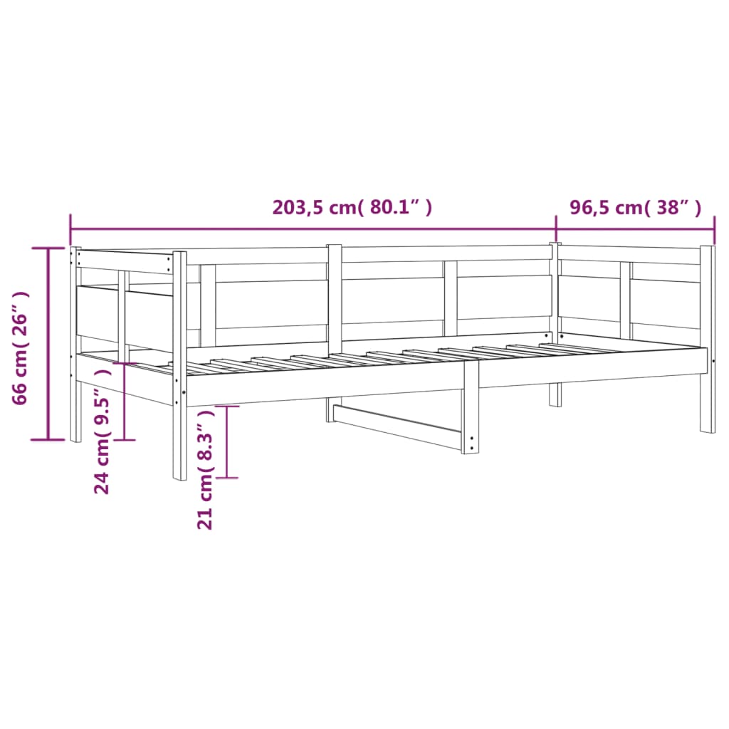 Lit de jour sans matelas bois de pin massif 90x200 cm