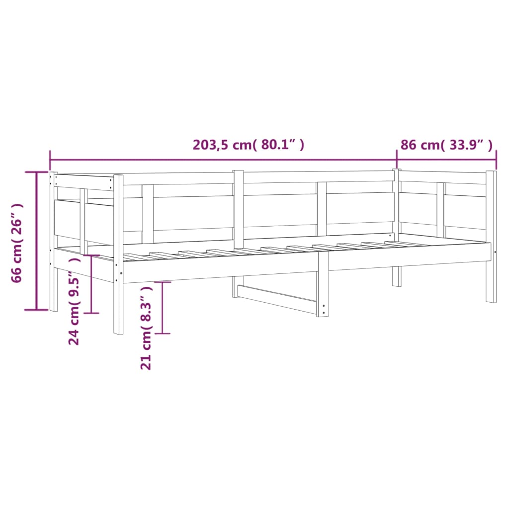 Lit de jour sans matelas bois de pin massif 80x200 cm