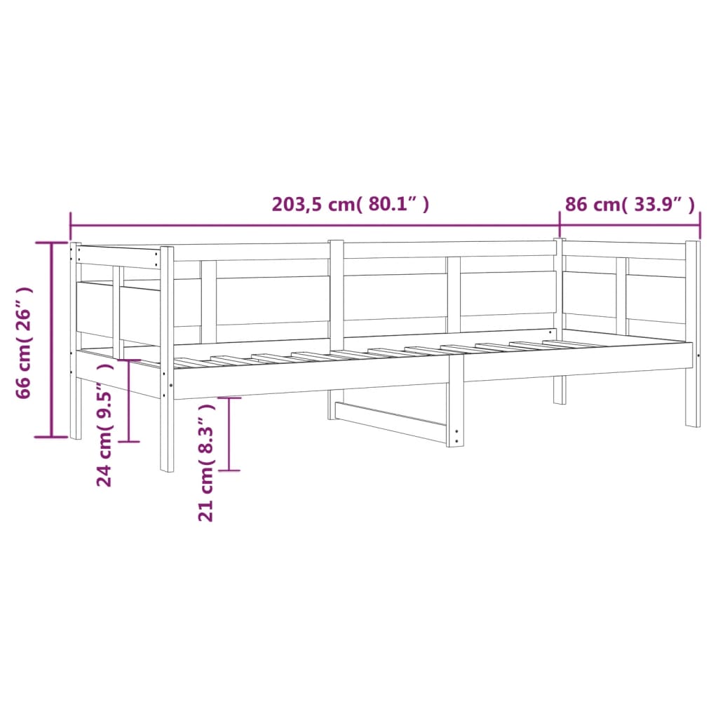 Lit de jour sans matelas marron miel bois pin massif 80x200 cm